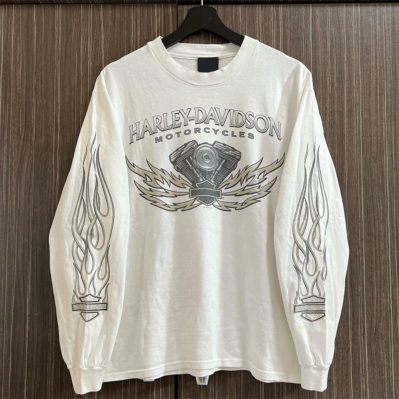 T TATTOO เสื้อยืดแขนยาวผ้าฝ้ายแท้พิมพ์ลายวินเทจสไตล์อเมริกัน