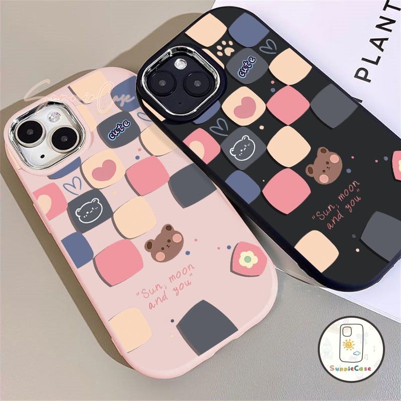 IPhone 13 12 11 15 14 7Plus Pro Max XR X XS Max 7 8 14 Plus SE สนุกตารา งน่ารักกา ร์ตูนหมี ง่ายระบ บสีมา การูน เคส