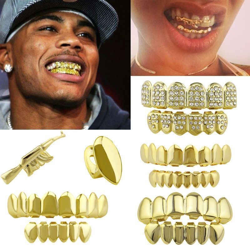 Hip hop Braces Rap Braces 8 ฟัน Big Golden ฟัน Cool ฟันเพชร hip-hop grillz เครื่องประดับฟันปลอม 9.19
