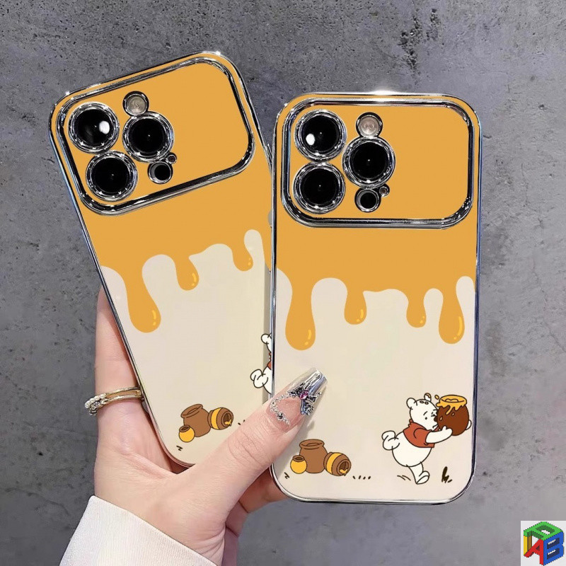 น้ําผึ้งวินนี่เดอะพูห์สําหรับ Apple 15/16promax เคสโทรศัพท์ iphone14plus 11/12/13Pro Max Xsmax Premium Electroplated รวมทุกอย่างเคสป้องกัน
