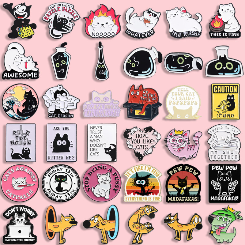 40 ใหม่การ์ตูนแมวเคลือบเข็มกลัดแฟชั่นเสื้อผ้าอุปกรณ์เสริมกระเป๋าเป้สะพายหลังป้ายของขวัญสําหรับคนรักแมว