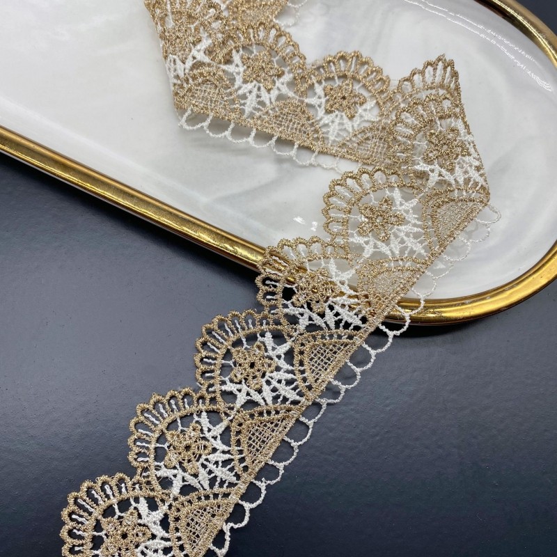 โลลิต้า ผ้าลูกไม้ปักทอง เสื้อผ้าลูกไม้ตัดกว้าง 4 ซม - รูปที่ 3