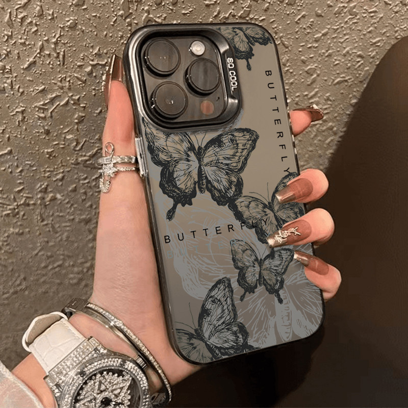 🔥เคสโทรศัพท์แอปเปิ้ล🔥 ทนต่อสิ่งสกปรก 11 12 13 14 15 Pro Max XS X XR 7 8 14Plus ป้องกันการชนกันผีเสื้อร่างสีเขียวเข้ม