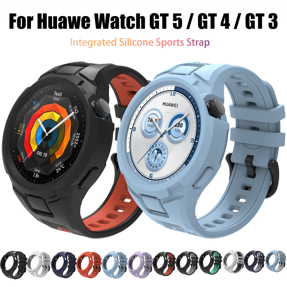 สายซิลิโคนสําหรับนาฬิกา Huawei GT 5 4 3 กรณีกีฬา Band Smartwatch เปลี่ยนสายนาฬิกาสําหรับ GT5 GT4 46 มม.41 มม.TPU แบบบูรณาการ Anti-Drop สายรัดข้อมือ