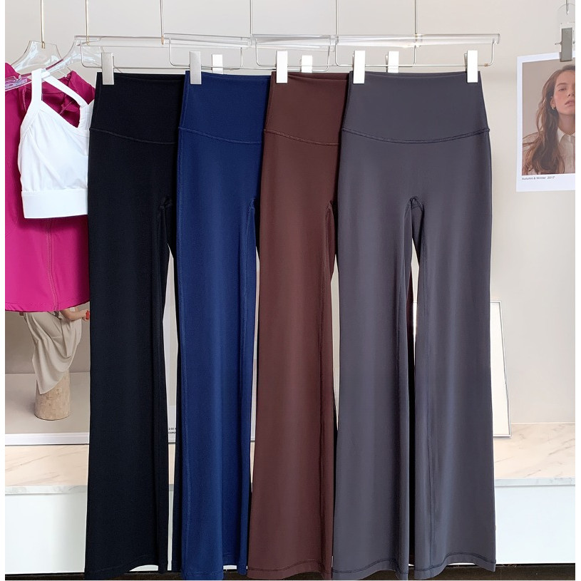 MAGIEYOGA กางเกงกีฬายกสะโพกยืดหยุ่นสูงไม่มี T-stitch Bell-bottoms Gym Running