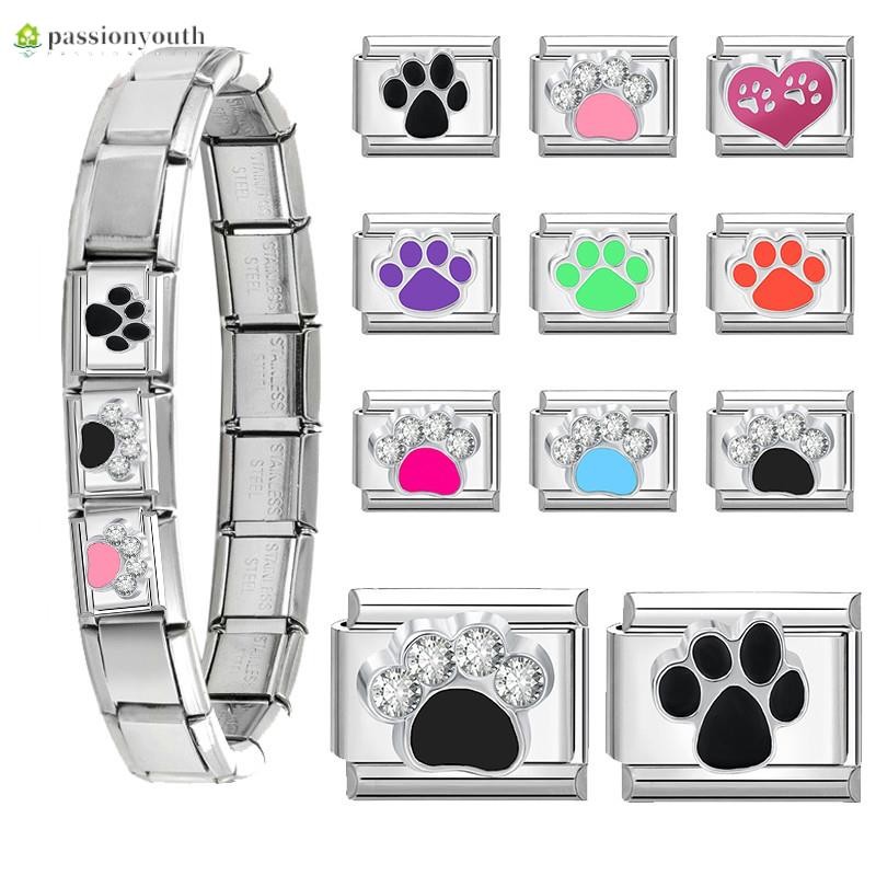 3d Charm สร้อยข้อมือสีสัน Paw พิมพ์อิตาเลี่ยน Charm Links Fit 9 มม.สร้อยข้อมือเครื่องประดับสแตนเลส DIY ทํา