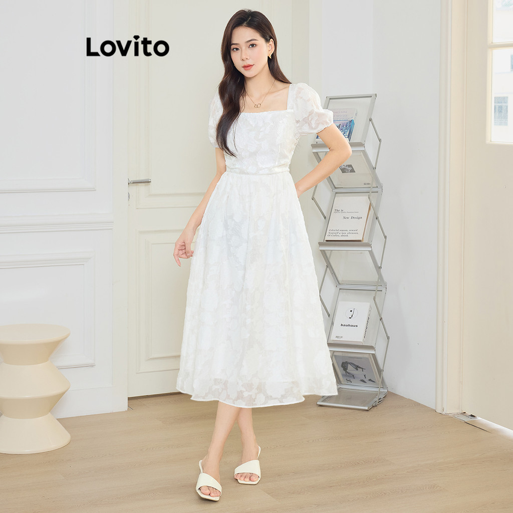 Lovito ชุดเดรสดอกไม้ธรรมดาหรูหราสำหรับผู้หญิง L104ED199