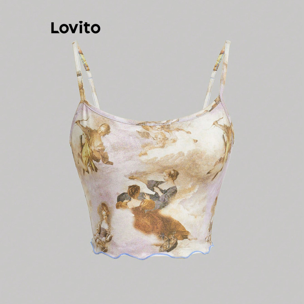 Lovito เสื้อสายเดี่ยวผู้หญิง ลายนางฟ้า แต่งขอบสี สไตล์ลำลอง L88AD011(หลากสี)