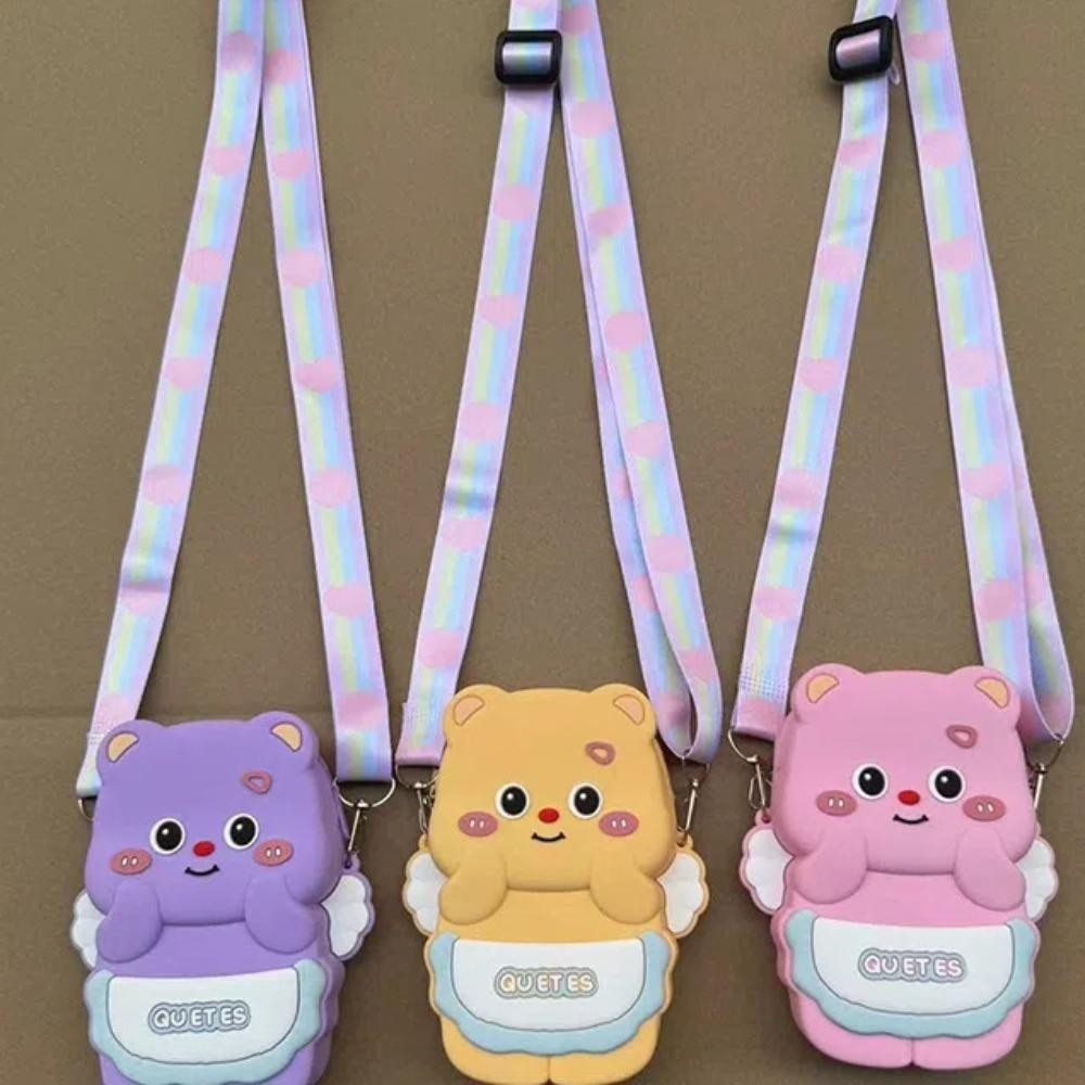 Rookiedd4 Butter Bear Crossbody Bag, Silica Gel สายรัดปรับได้ Butter Bear กระเป๋าสะพาย, Storage Zero กระเป๋าสตางค์กันน้ําตุ๊กตา Kawaii สัตว์กระเป๋าของขวัญ