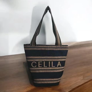 【พร้อมส่ง】miss bag fashion กระเป๋าช๊อปปิ้งไฮโซทอลายริ้ว กระเป๋าทรงสวย