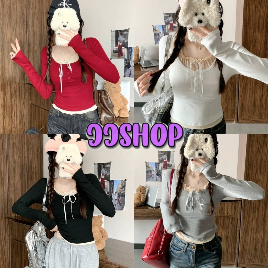 JJ Shop​ ​พร้อมส่ง เสื้อไหมพรมคอกลม แขนยาว ยืดตามตัวสีพื้นผ้านิ่ม สไตล์เกาหลี "E356"