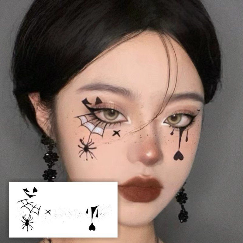 [Halloween]ฮาโลวีนใบหน้าแต่งหน้าสักสติกเกอร์บรรยากาศหญิงสไตล์มืดที่ไม่ซ้ํากัน