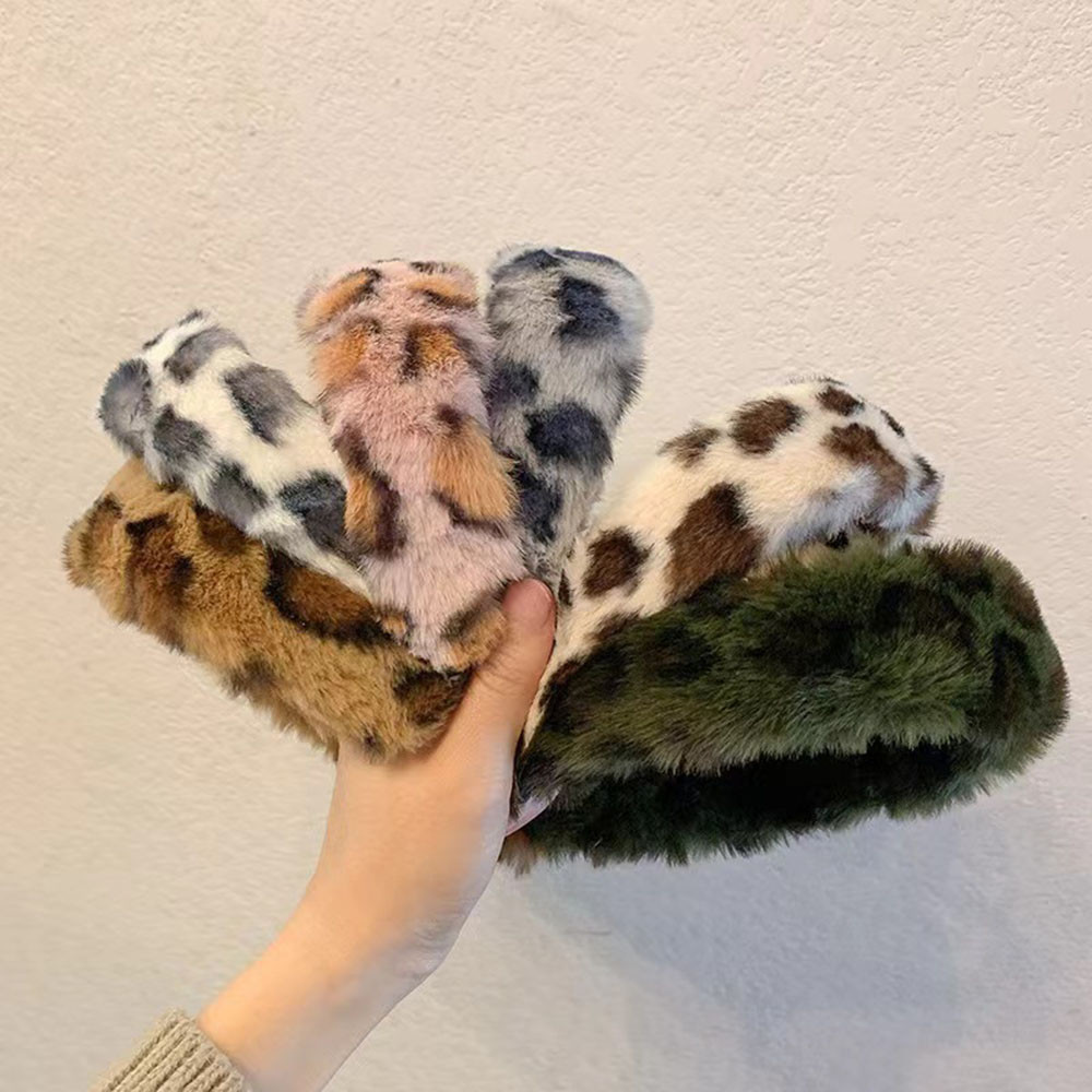 Thicken เลียนแบบกระต่าย Hairbands นุ่มปุย Furry เสือดาวพิมพ์แถบคาดศีรษะ