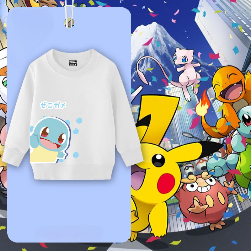 Squirtle Pikachu Psyduck Pokemon Crewneck Sweatshirt สําหรับเด็กชายและเด็กหญิงแขนยาวสําหรับเด็ก