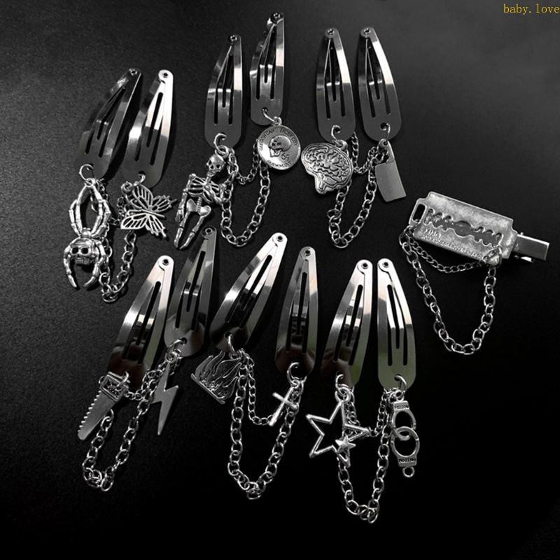 Blove* กิ๊บติดผมโลหะ Snap Retro Chain Barrettes สําหรับผมสไตล์ทําอุปกรณ์ร้านทําผม