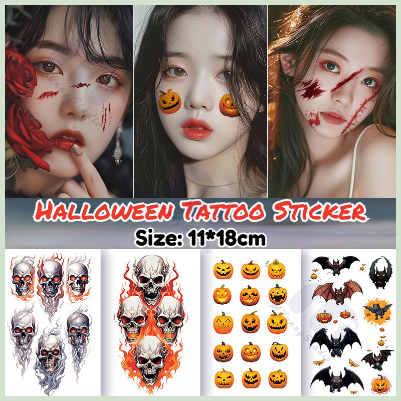 【MF Magic Tattoo】สติ๊กเกอร์รอยสักฮาโลวีนจําลองรอยแผลเป็นฟักทองสติกเกอร์กันน้ําชั่วคราวแบบใช้แล้วทิ้ง