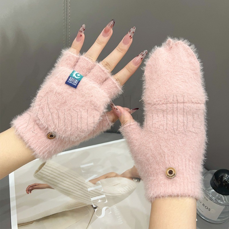 ถุงมือเปิดนิ้วตุ๊กตาฤดูหนาว - Fingerless Thicken Warm Mitten - ถุงมือขนฟูพลิกฤดูใบไม้ร่วง - อุปกรณ์ขี่กลางแจ้ง - ถุงมือขนยาวกันลม - หน้าจอสัมผัสถุงมือห้านิ้ว