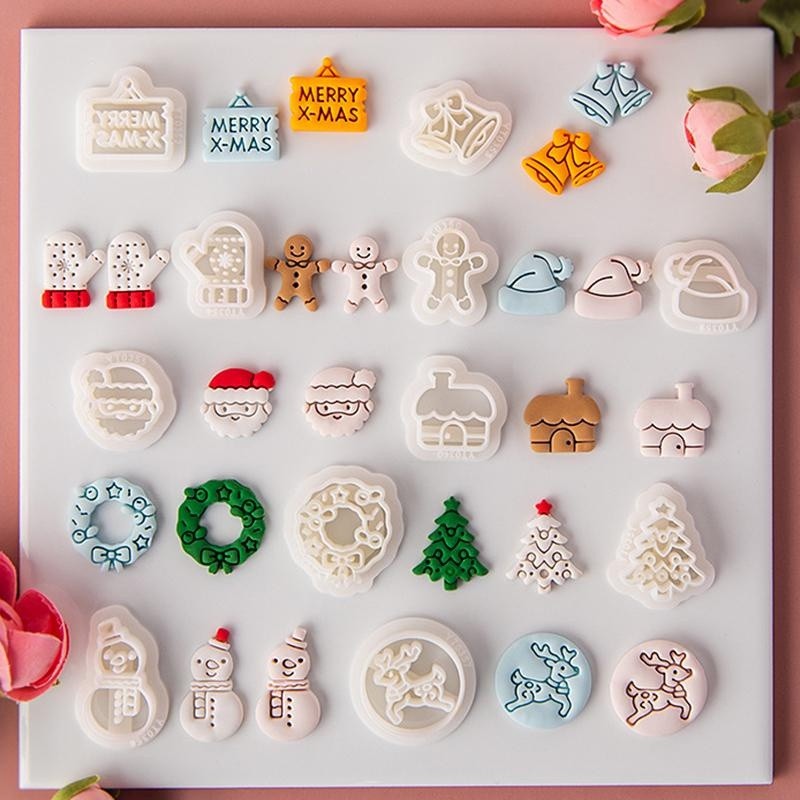 ธีมคริสต์มาส Polymer Clay Cutters Mini Santa Claus Bell Xmas Tree Snowman รูปแม่พิมพ์ดิน DIY เครื่องประดับทําเครื่องมือ
