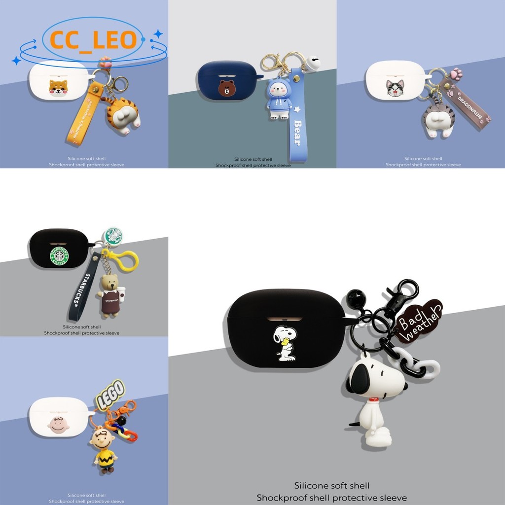 For Realme Buds T300 Case Cartoon Snoopy Keychain Pendant Realme Buds T310 Silicone Soft Case Cute S