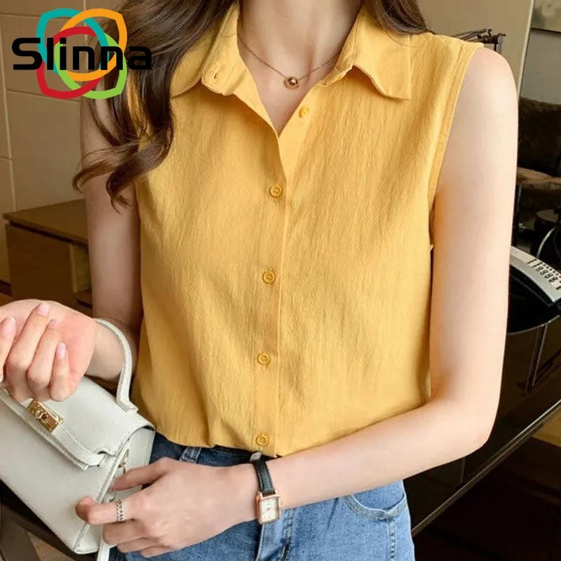 เสื้อแขนกุดผู้หญิง ใหม่แฟชั่น Casual POLO Collar เสื้อชีฟอง Slim Fit Slimming อเนกประสงค์อินเทรนด์ Top