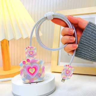 AK สำหรับชุดป้องกันสายชาร์จ IPhone ชุดตกแต่งสายชาร์จ 20W กล่องอะแดปเตอร์ชาร์จ 20W ปกป้องสายชาร์จไม่ให้ลายการ์ตูนแตก