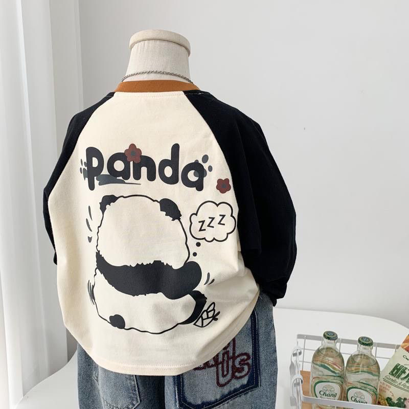 ชายเสื้อยืดผ้าฝ้ายสไตล์ใหม่แขนยาว แร็กแลน ไหล่เด็กรอบคอการ์ตูนด้านบนเด็กแฟชั่นทั้งหมด @-