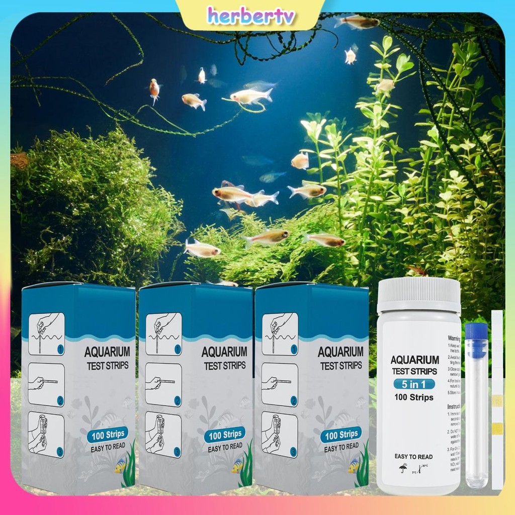 100 ชิ้น Aquarium Test Strips 7 ใน 1 Fish Tank Test Kit น้ําจืดน้ําเค็ม Aquarium Water pH Test Strip