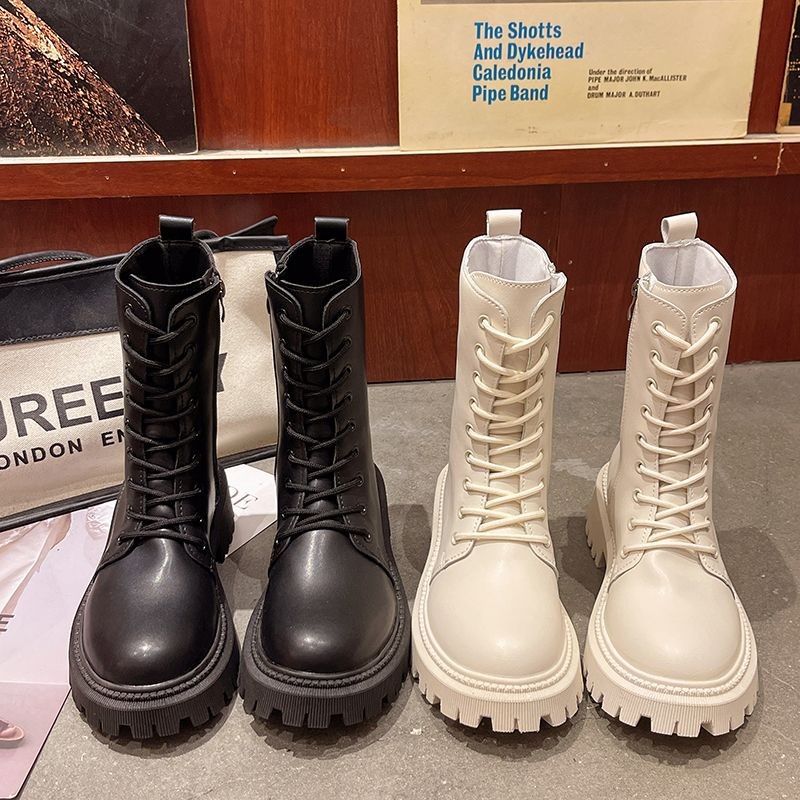 รองเท้าบูทมาร์ติน Mi Mid-Tube Boots Martin Boots ฤดูใบไม้ร่วงฤดูหนาว Casual Round Toe Anti @