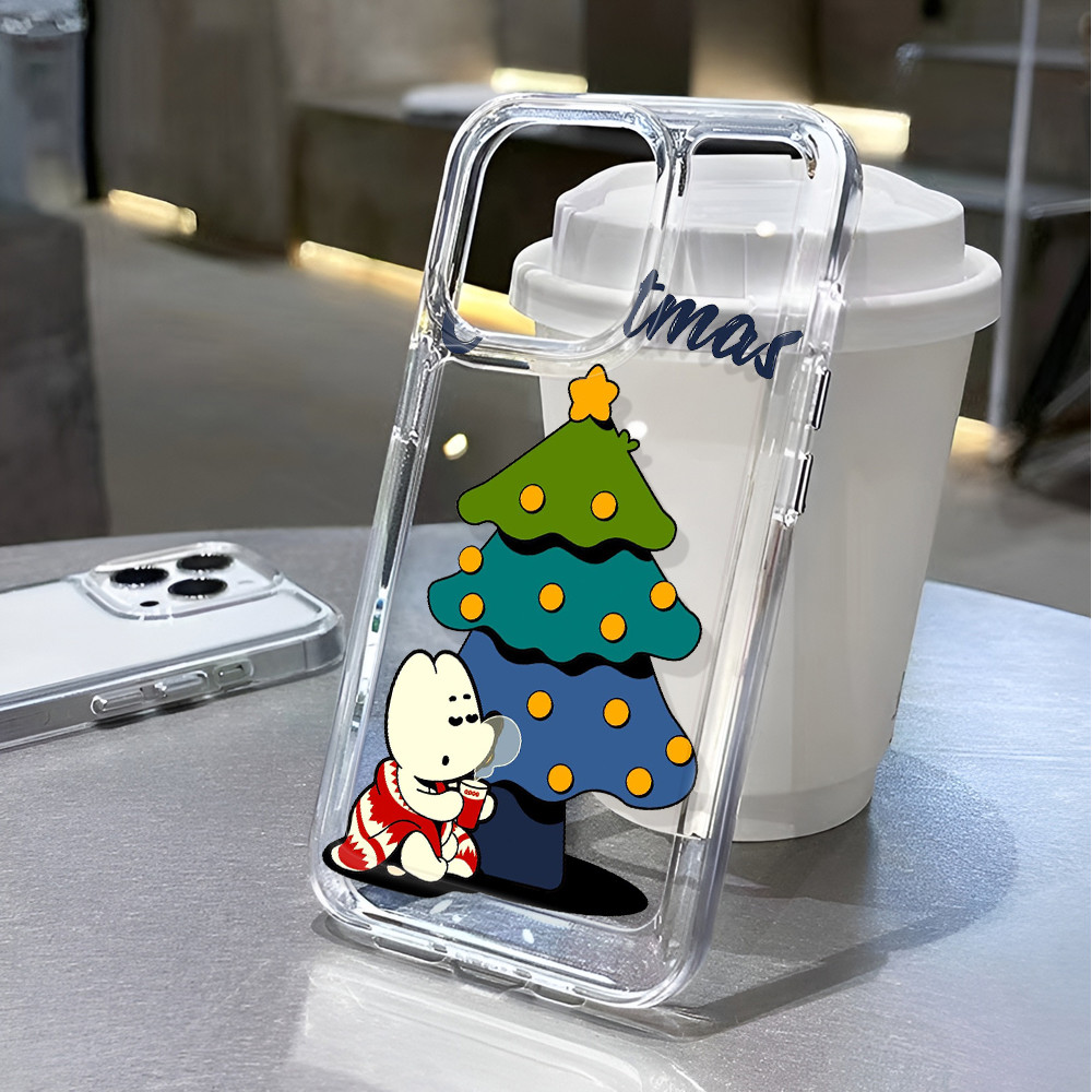 โปร่งใสสําหรับ iphone 16 pro Max 11 15promax 14 13 12 7Plus X XS Max 8 7 ต้นคริสต์มาสดื่มสุนัขกันกระแทก