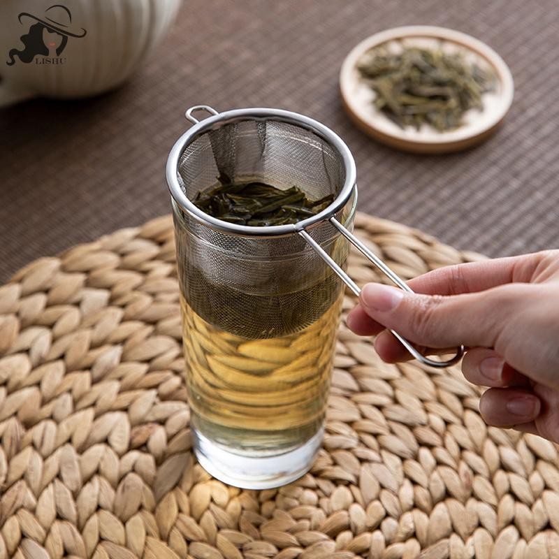 Lishu สแตนเลสชา Infuser นํากลับมาใช้ใหม่ชารั่วกรองกาน้ําชากรองเดี่ยวหูรูปร่างกาแฟสมุนไพรเครื่องเทศ Diffuser พร้อมที่จับ th