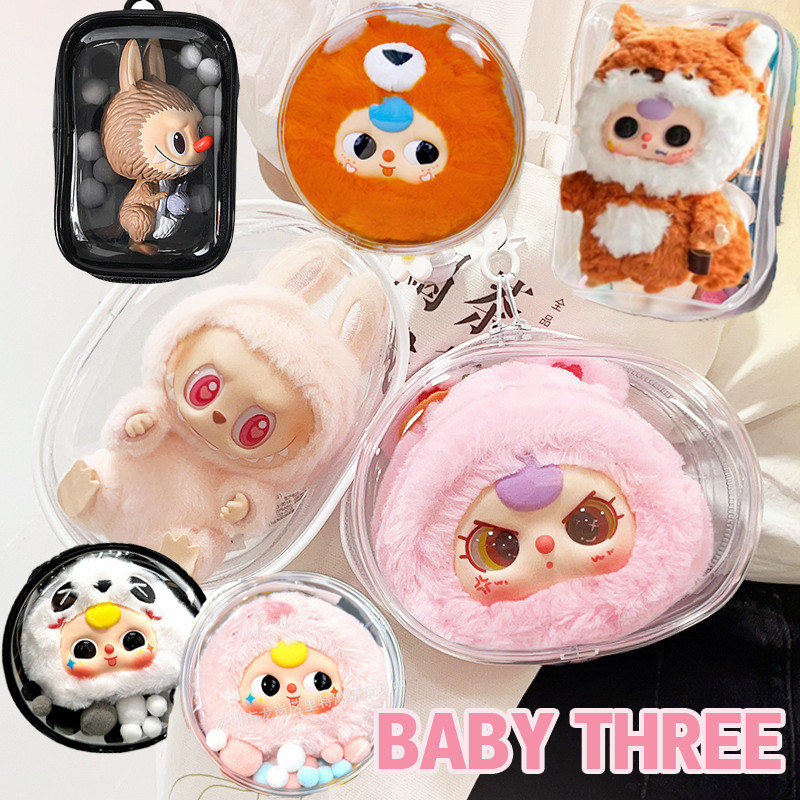 COD Baby three กตารอบ PVC กระเป๋าใสพร้อมพวงกุญแจใส่ตุ๊กตา art toy