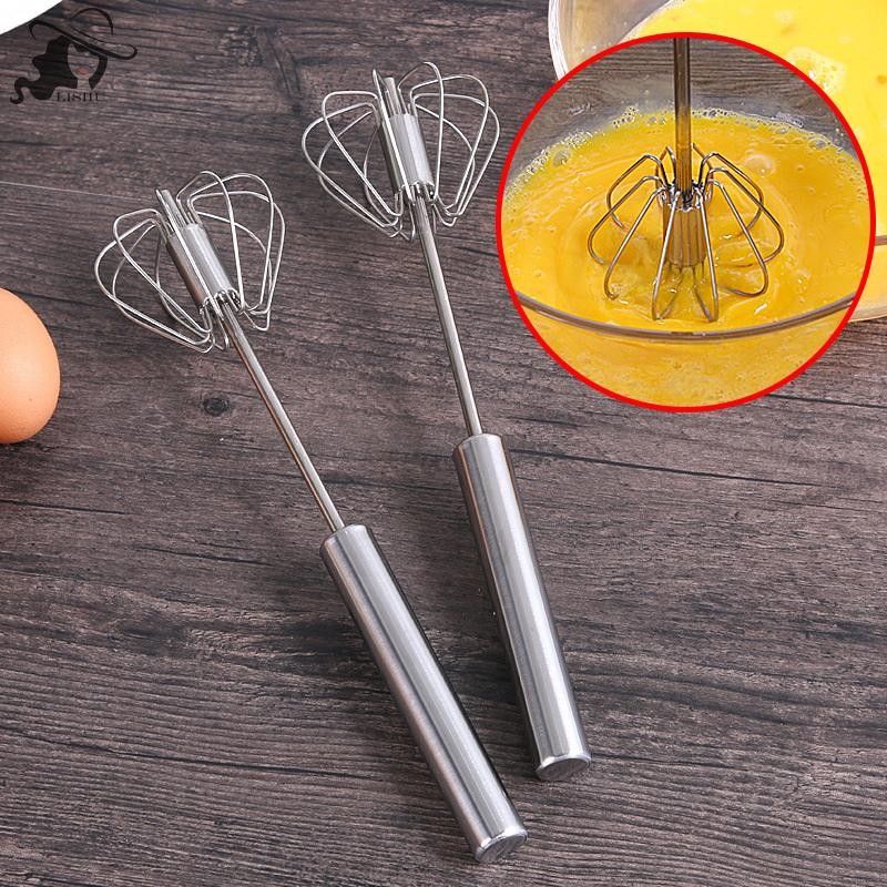 Lishu 304 สแตนเลสสตีลปัดไข่กึ่งอัตโนมัติไข่ Beater คู่มือผสมมือ Self Turning ไข่ Stirrer อุปกรณ์ครัวเครื่องมือ th
