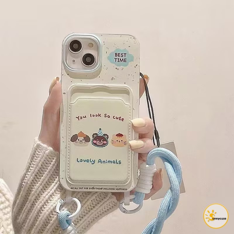 เคสแบบนุ่มคล้องคอสำหรับใส่บัตรรูปลูกสุนัขสุดน่ารัก IPhone XR 7 8 Plus 15 11 14 13 16 12 Pro Max 16 15 14 Pro X XS Max SE