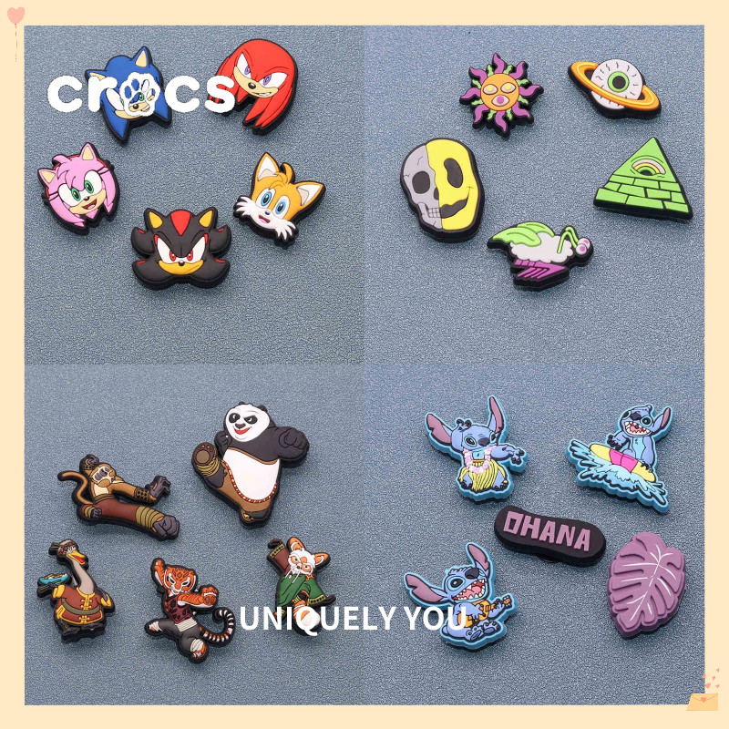 Crocs Jibbitz Sonic series รองเท้าหัวเข็มขัด Kung Fu Panda hole รองเท้าอุปกรณ์เสริม charm Crocs Stitch การ์ตูนรองเท้าดอกไม้