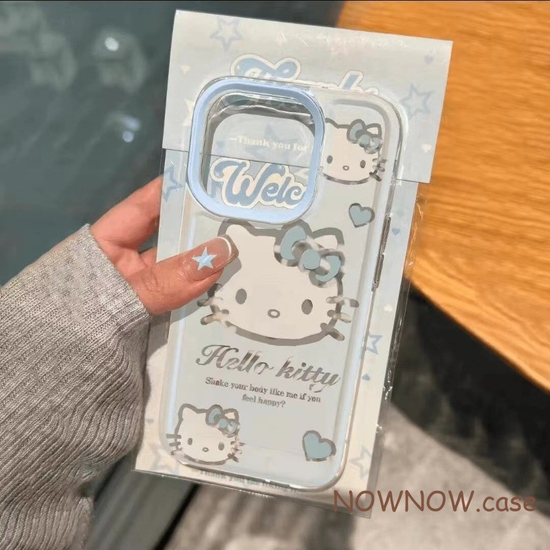 Iphone 16 15 14 13 12 11 Pro Max X XR XS Max 7 8 Plus INS สีฟ้าการ์ตูนน่ารัก HelloKitty เคสโทรศัพท์ปกอ่อน