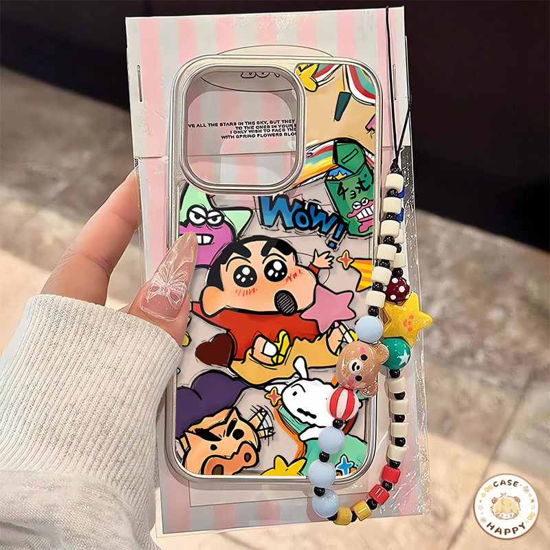 แฟชั่นลายการ์ตูนน่ารัก เคส ชินจัง กรอบไฟฟ้าที่หรูหรา เคสIPhone 11 16 15 14 13 12 Pro Max X XS XR MAX 7 8 16 Plus SE 2020