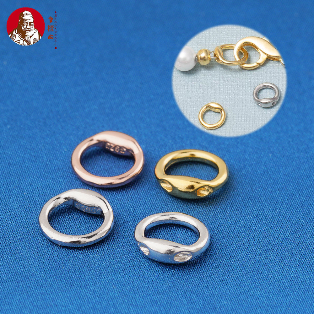 S925 เงินสเตอร์ลิง Gold-Plated ปิดแหวนสร้อยข้อมือ Finishing Buckle DIY Handmade สร้อยข้อมือลูกปัดสร้อยคอวงกลมหัวเข็มขัดอุปกรณ์เสริม