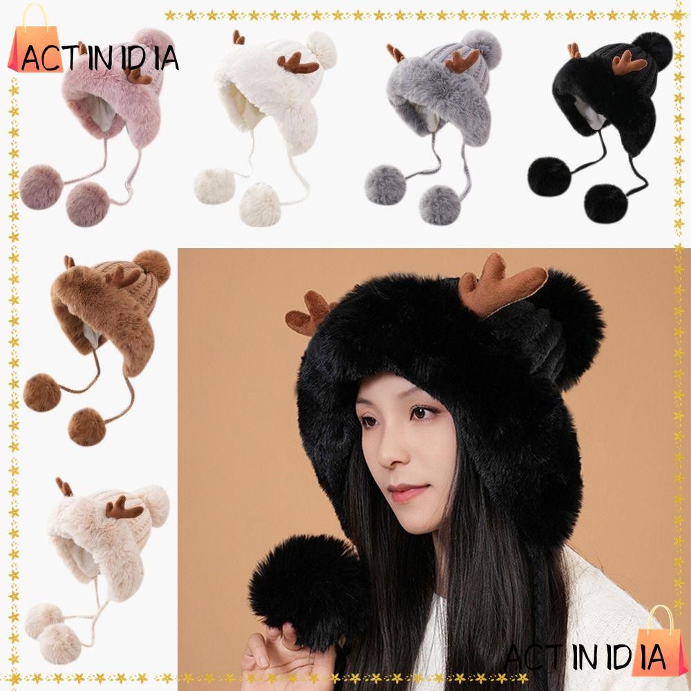 Actinidia ตุ๊กตาย้ายหมวก, Traper หมวกคริสต์มาสหมวก Earflap หมวก, Skullies หมวก Warm Earmuff Earflap Antlers ขี่จักรยาน Snowing เล่นสกีหมวกป้องกันหูหมวกฤดูหนาว