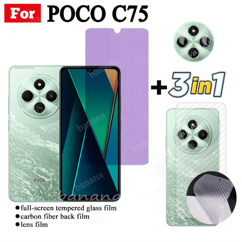 สําหรับ Poco C75 Anti Blue Light Ray กระจกนิรภัย Poco C65 C61 ป้องกันหน้าจอ + ฟิล์มเลนส์กล้อง + ฟิล์