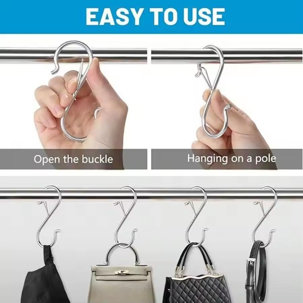 [จัดส่ง 3-5 วัน]2/5/10 ชิ้น Heavy Duty Windproof S Hooks - ตะขอเหล็กคู่ 9 ซม.สําหรับเสื้อผ้า/เครื่องครัว/ถุง, แบริ่งที่แข็งแกร่ง - รูปที่ 4