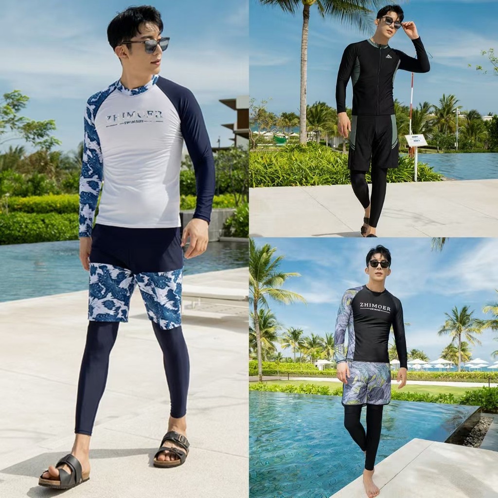 Rashguards Men Swimsuit Long Sleeve Sunscreen Quick-drying Anti-Jellyfish Surfing Suit Split Hot Spr