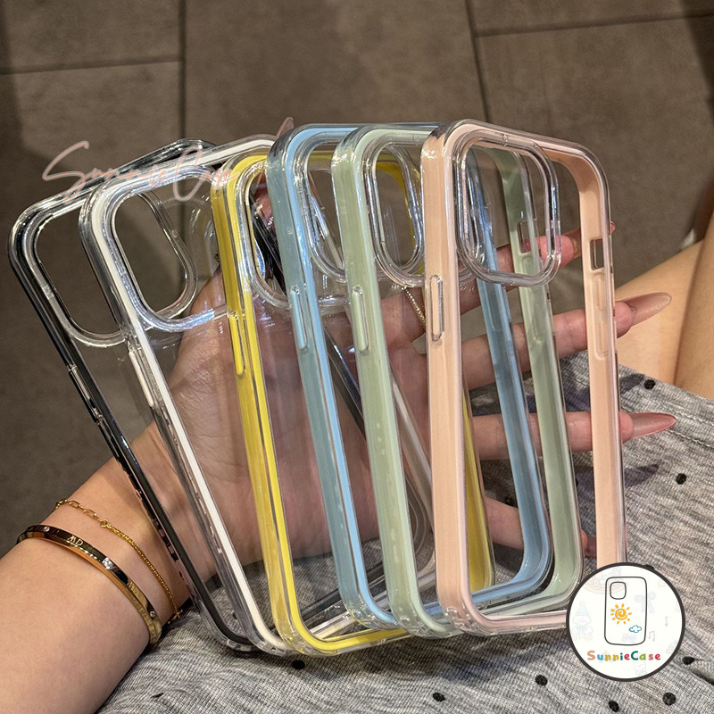 สีขนม เคสไอโฟน 13 สำหรับ IPhone 16 11 15 13 12 14 Pro Max XR XS X 7Plus 8Plus Max 7 8 15 Plus SE โปร่งใสและเรียบง่าย เคส