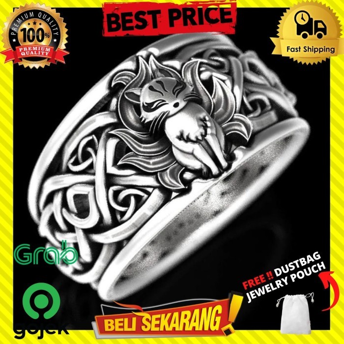 TITANIUM SILVER RING สําหรับผู้ชายและผู้หญิง NINE TAIL CAT FOX TAIL 9 ADEJUSTABLE C361