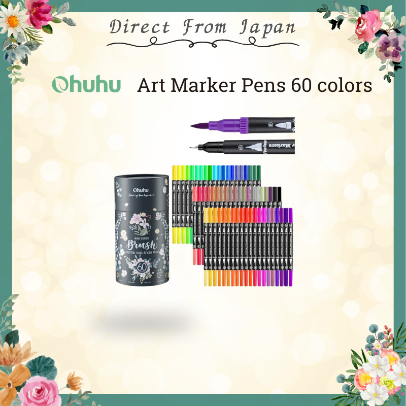 Ohuhu 60 Colors Art Marker Pens Brush & Fine Tip Water-Based Vibrant with Case