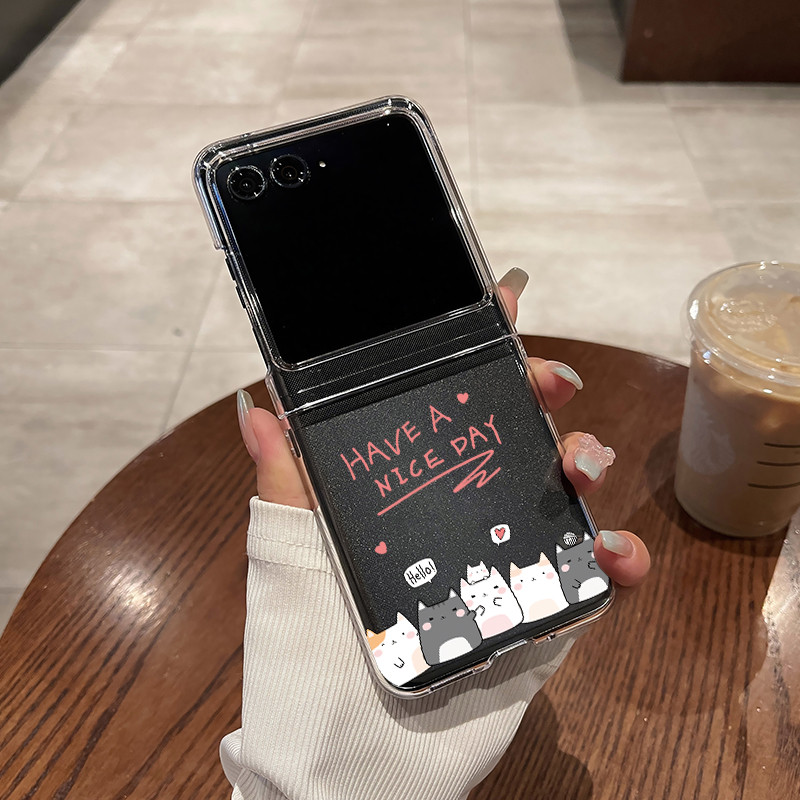 แมวการ์ตูนน่ารัก Motorola Moto Razr 60 Ultra Moto Razr 40 50 60 Ultra เคสโทรศัพท์ Ultra-Thin โปร่งใส PC Hard ฝาครอบกันกระแทก Shell - รูปที่ 4