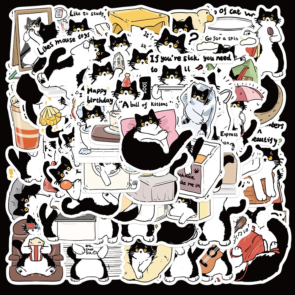 ❉ สติ๊กเกอร์ Black & White Cat Series 01 ❉ 50 ชิ้น/เซ็ต DIY แฟชั่นสติ๊กเกอร์ Doodle กันน้ํา