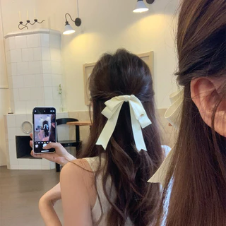 กิ๊บริบบิ้นโบว์ญี่ปุ่นสีขาวสองชั้นขนาดใหญ่ สำหรับตกแต่งผม