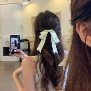 กิ๊บริบบิ้นโบว์ญี่ปุ่นสีขาวสองชั้นขนาดใหญ่ สำหรับตกแต่งผม