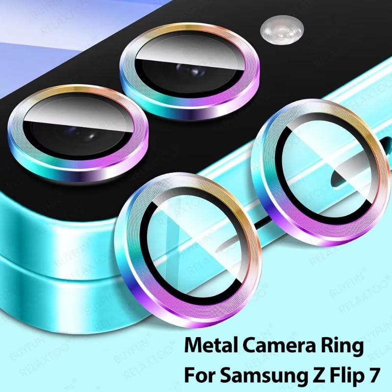 เลนส์กระจกป้องกันสําหรับ Samsung Galaxy Z Flip7 Flip6 HD One-Click ติดตั้ง Anti-scratch แหวนโลหะ 9H กล้อง Len Protector
