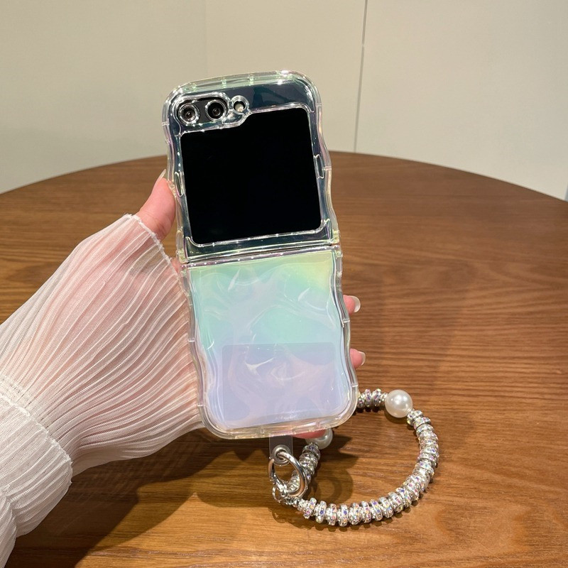 Slim Aurora สีสัน Meteorite รูปแบบ Wave สําหรับ Samsung Galaxy Z Flip 7 Z Flip 6 Z Flip 5 กรณีเพชรสร